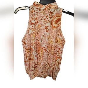 Cynthia Rowley Orange Paisley Print Sleeveless Blouse Women's Size XS NWT